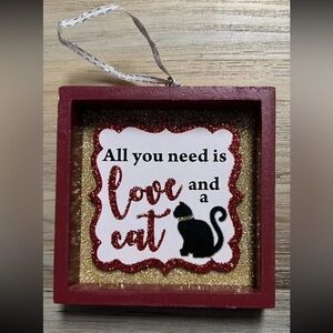 2018 **All You Need Is Love And A Cat** Wooden Glitter Shadow Box Ornament